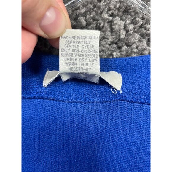 Express Tricot Vest Sweater Womens Large Blue Knit Slit V Neck Button Front - Picture 11 of 13